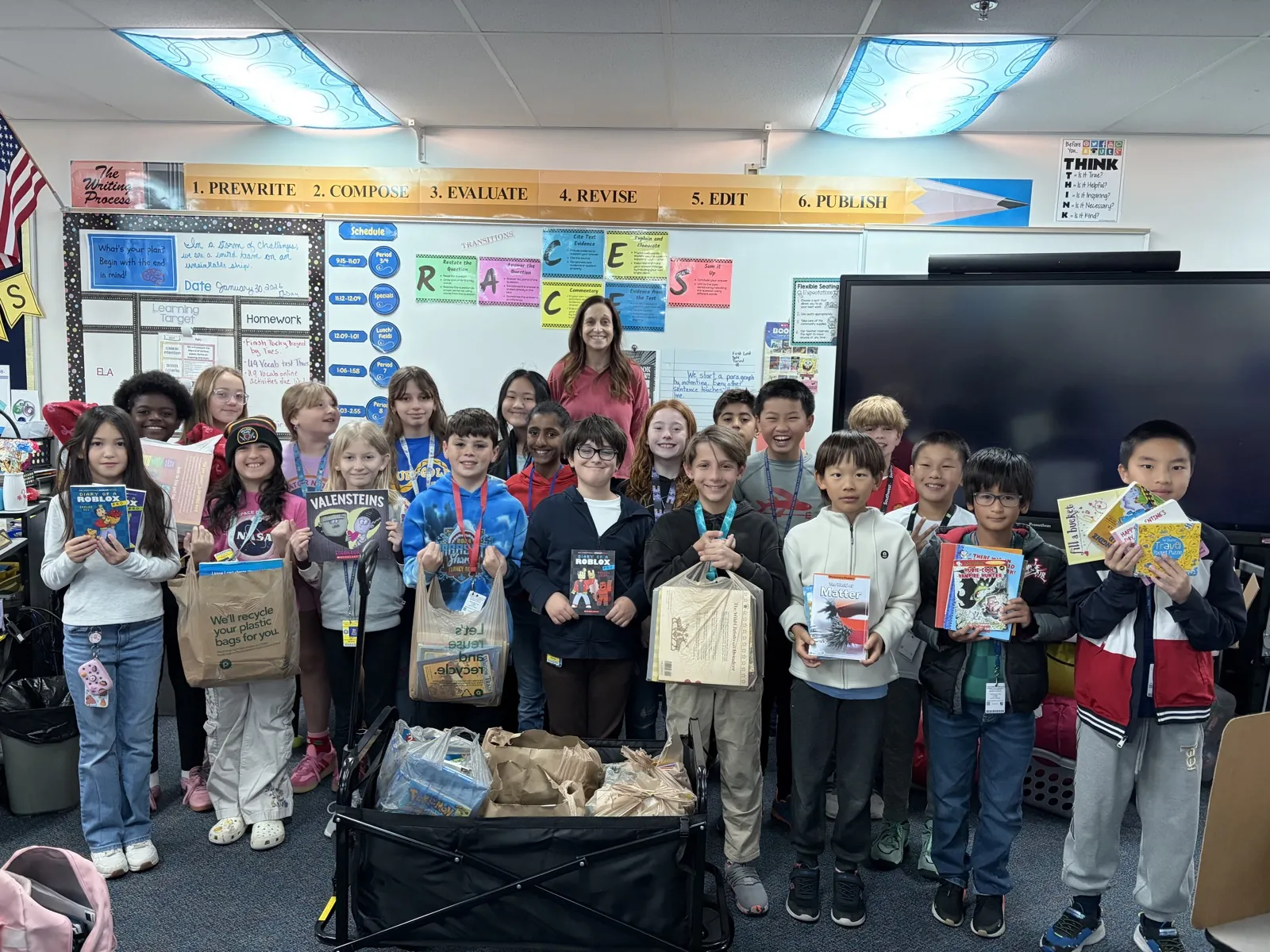 Book sorting, donation drop-off, Free Book Fairs distribution at Tuttle Elementary