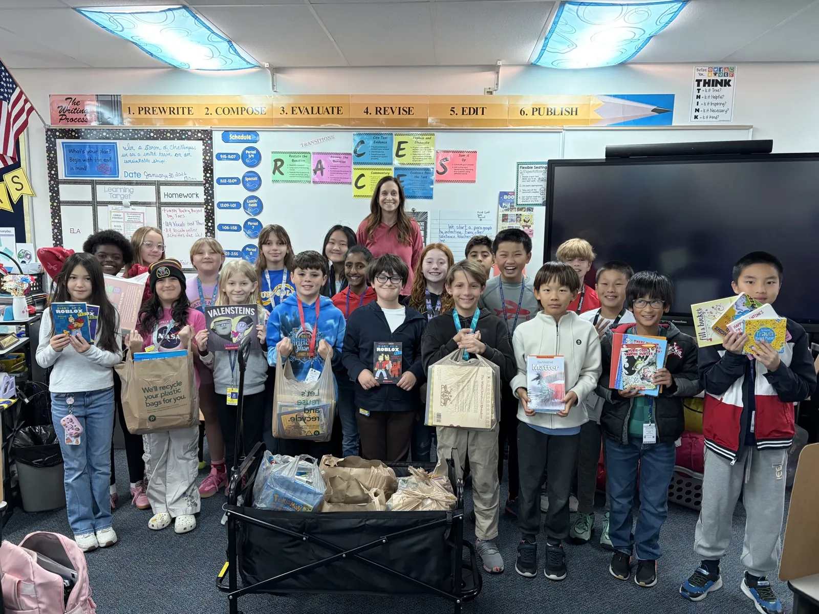 Book sorting, donation drop-off, Free Book Fairs distribution at Tuttle Elementary